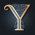 Letter logo Y. Vector. ABC. Golden alphabet on a dark background. A graceful heraldic symbol.