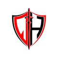 Initials Q H Shield Armor Sword for logo design inspiration