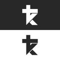 Initials TK Logo, simple mark KT monogram emblem, combination two letters T and K minimal style