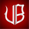 Initials U B shield shape with silver color