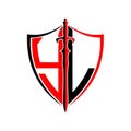 Initials Y L Shield Armor Sword for logo design inspiration