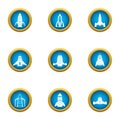 Initiate of missile icons set, flat style