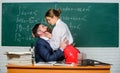 Initiative girl. Harassment at work. Seductive girl cuddle man. Sex education. Resist temptation. Sexual temptation at