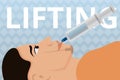 Injection face lifting concept banner, cartoon style