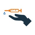 injection, hand, syringe, injection syringe on hand icon