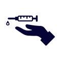 injection, hand, syringe, injection syringe on hand icon