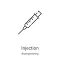 injection icon vector from bioengineering collection. Thin line injection outline icon vector illustration. Linear symbol for use Royalty Free Stock Photo