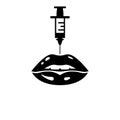 Injection for lips filling, black icon. Woman cares for skin Royalty Free Stock Photo