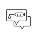 Injection negotiation icon from infection. Image of two clouds with chat, one of which shows a syringe with a drop