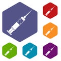 Injection syringe icons set hexagon Royalty Free Stock Photo