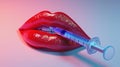 Injection with syringe for lip augmentation, red lips, beauty injections. Generative AI Royalty Free Stock Photo