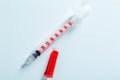 Injection closeup on isolated white background