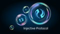 Injective Protocol INJ token symbol in soap bubble, coin DeFi project decentralized finance.