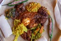 Injera with an assortment of toppings