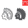 Injun line and glyph icon, america and navajo, redskin sign vector graphics, editable stroke linear icon, eps 10.