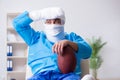 The injured american football player recovering in hospital Royalty Free Stock Photo