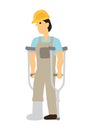 Injured construction worker with a broken leg. Concept of work accident Royalty Free Stock Photo