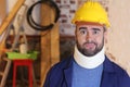 Injured construction worker with cervical collar