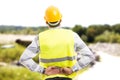 Injured construction worker or engineer suffering backpain Royalty Free Stock Photo