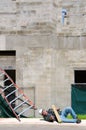 Injured construction worker at work site