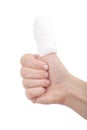 Injured finger with bandage on white background Royalty Free Stock Photo