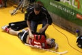 Injured floorball player Royalty Free Stock Photo