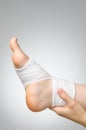 Injured foot with bandage Royalty Free Stock Photo