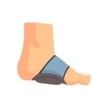 Injured foot bandaged with blue plaster cartoon vector Illustration