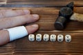 The injured hand of the joiner. Hammer on the finger. Injury in carpentry work Royalty Free Stock Photo