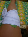 Injured left knee with miracle fruit leaf for medicine