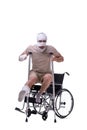 Injured man in wheel-chair isolated on white Royalty Free Stock Photo