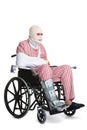 Injured man in a wheelchair side view