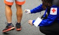 Injured marathon runner legs