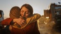 Injured Mother and Young Daughter Reunite After Terrible Car Crash Traffic Accident, They Hug Happ Royalty Free Stock Photo