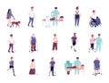 Injured people with disability activities flat color vector faceless characters set Royalty Free Stock Photo