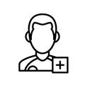 Injured player icon. man with plus mark. simple illustration outline style sport symbol. Royalty Free Stock Photo