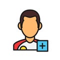 Injured player icon. man with plus mark. simple illustration outline style sport symbol. Royalty Free Stock Photo