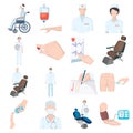 Injured in a stroller, blood transfusion, blood sugar test, doctor, medical staff. Medicine set collection icons in Royalty Free Stock Photo