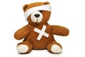 Injured teddy bear with bandages