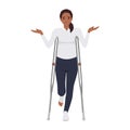 Injured woman on crutches flat color vector faceless character. Female patient with broken leg in plaster, physical trauma Royalty Free Stock Photo