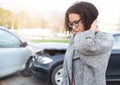 Injured woman feeling bad after having car crash Royalty Free Stock Photo