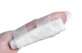 Injured woman thumb with splint