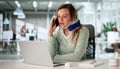Injured Worker Calling For Compensation After Breaking Neck Royalty Free Stock Photo