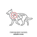 Injuries in dogs. Foreign body trauma icon, pictogram.