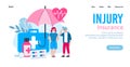 Injury medical health insurance site banner template flat vector illustration. Royalty Free Stock Photo