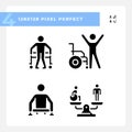 Injury recovery black glyph icons set on white space