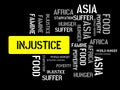 INJUSTICE - JUSTICE - image with words associated with the topic FAMINE, word cloud, cube, letter, image, illustration