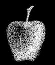 Ink apple silhouette curly line on black background