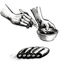 Hands spicing pork ribs