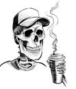 Human skeleton drinking a cup of coffee Royalty Free Stock Photo